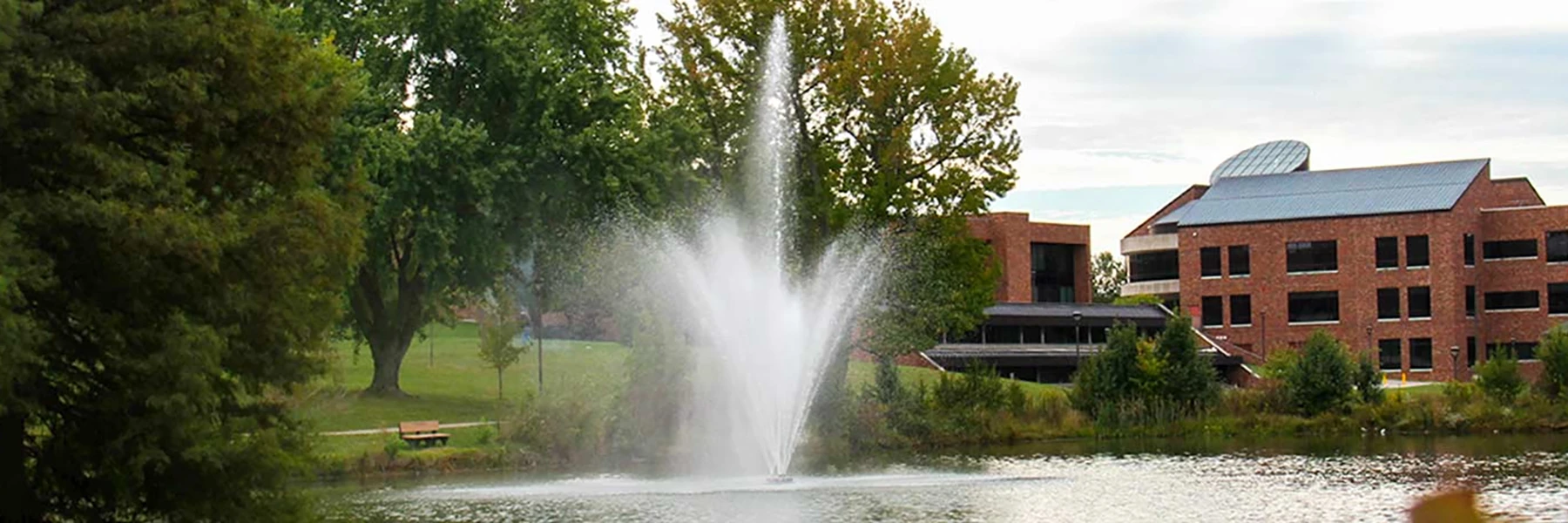 Fountain in pond on IU Southeast campus