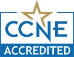Blue and white seal reading CCNE Accredited