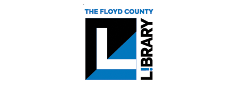 Black, white, and blue Floyd County Library logo